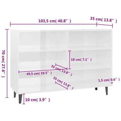 Credenza Bianco Lucido 103,5x35x70 cm in Legno Multistrato - Foto 2