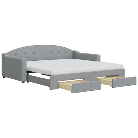 Divano Letto Estraibile Cassetti Grigio Chiaro 100x200 Tessuto - Foto 1
