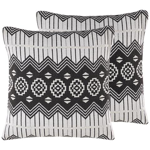 Set Di 2 Cuscini Cardak Cotone 45 X 45 Cm Nero /bianco Trama Geometrica - Foto 7