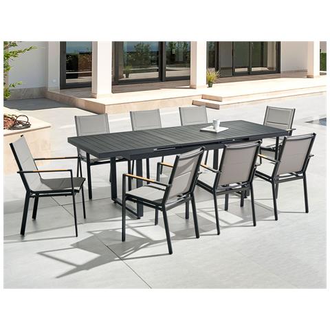 Set Da Pranzo 8 Posti Metallo Nero E Cuscini Grigio Valcanetto /busseto - Foto 1