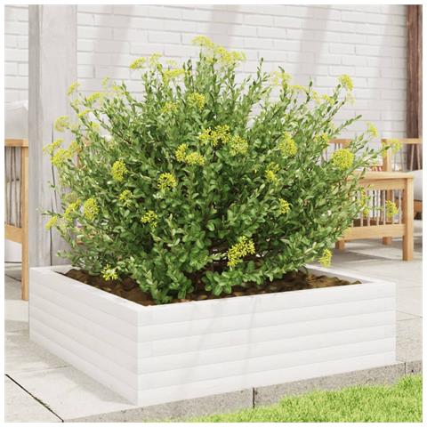 Fioriera Da Giardino Bianca 80x80x23 Cm Legno Massello Di Pino - Foto 3