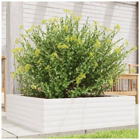 Fioriera Da Giardino Bianca 80x80x23 Cm Legno Massello Di Pino - Foto 1