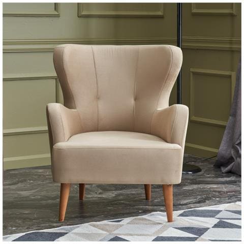 Smith Poltrona In Velluto Beige Con Braccioli - Foto 1