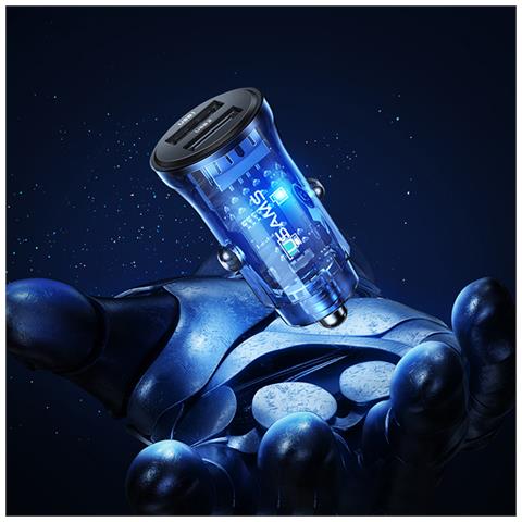 Caricatore Da Auto 15w Doppia Porta Usb-a Quickcharge 3.0, Nero Trasparente - Foto 3