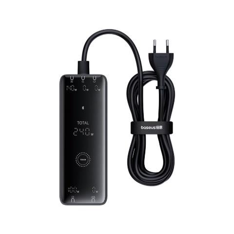 Caricabatterie Baseus Digital Charger GaN, 3x USB-C + USB + DC, 240W + Cavo 1m (Nero) - Foto 1