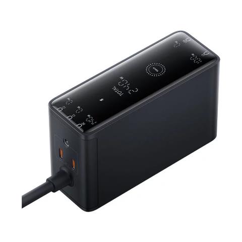 Caricabatterie Baseus Digital Charger GaN, 3x USB-C + USB + DC, 240W + Cavo 1m (Nero) - Foto 2