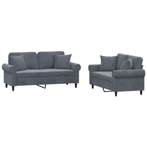 Set di Divani 2 pz con Cuscini Grigio Scuro in Velluto - Foto 1