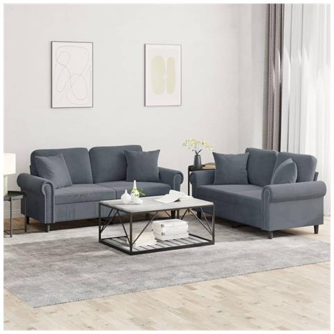 Set di Divani 2 pz con Cuscini Grigio Scuro in Velluto - Foto 2