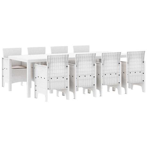 Set da Pranzo Giardino 9 Pezzi con Cuscini Rattan Poliestere Grigio Chiaro - Foto 1