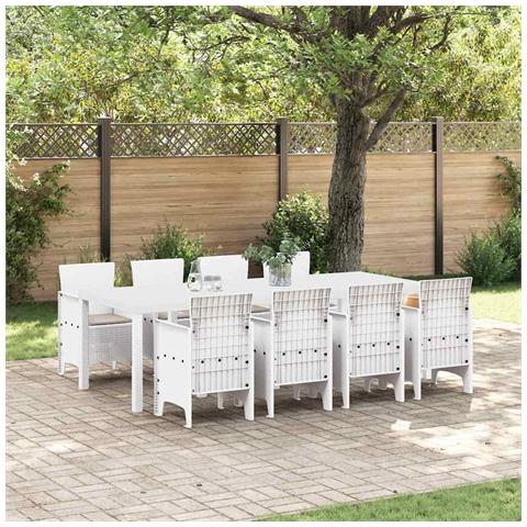 Set da Pranzo Giardino 9 Pezzi con Cuscini Rattan Poliestere Grigio Chiaro - Foto 2