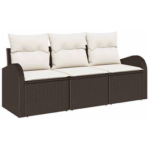 Set Divano da Giardino 3 Pezzi con Cuscini Marrone in Polyrattan - Foto 1