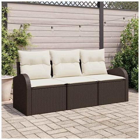 Set Divano da Giardino 3 Pezzi con Cuscini Marrone in Polyrattan - Foto 2
