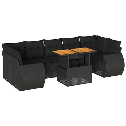 Set Divani da Giardino con Cuscini 8 pz Nero in Polyrattan - Foto 1