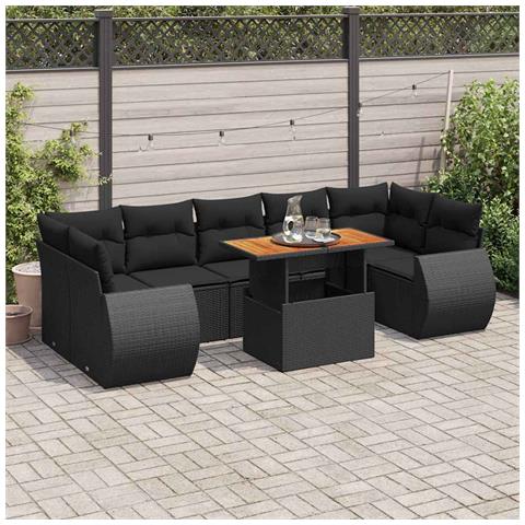 Set Divani da Giardino con Cuscini 8 pz Nero in Polyrattan - Foto 2