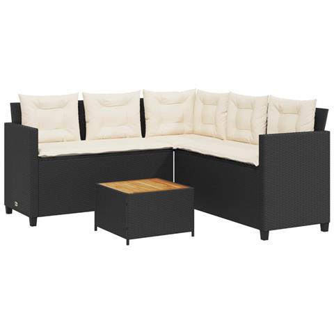 Divano da Giardino con Tavolo e Cuscini a L Nero in Polyrattan - Foto 1