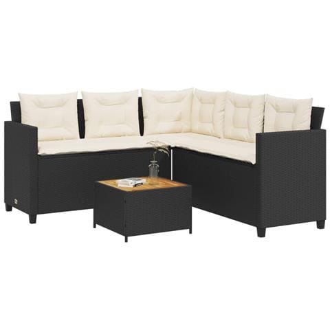 Divano da Giardino con Tavolo e Cuscini a L Nero in Polyrattan - Foto 2