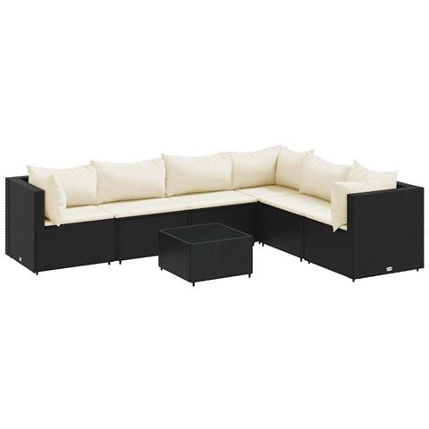 Set Salotto da Giardino con Cuscini 7pz Nero Polyrattan - Foto 1
