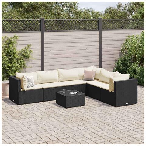 Set Salotto da Giardino con Cuscini 7pz Nero Polyrattan - Foto 2