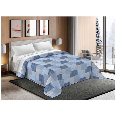 Trapunta Piumone Letto Invernale Imbottita 300gr Scaldanotti Islanda 2 Piazze Blu - Foto 1