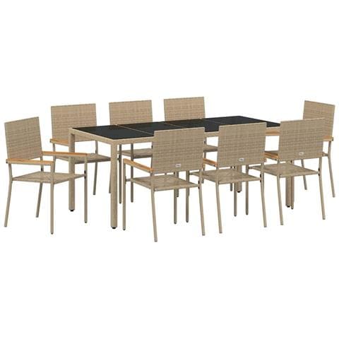 Set da Pranzo per Giardino 9 pcs Beige 190 x 90 x 75 cm - Foto 1