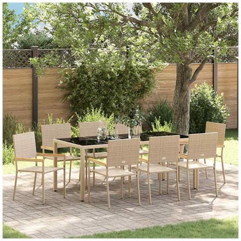 Set da Pranzo per Giardino 9 pcs Beige 190 x 90 x 75 cm - Foto 2