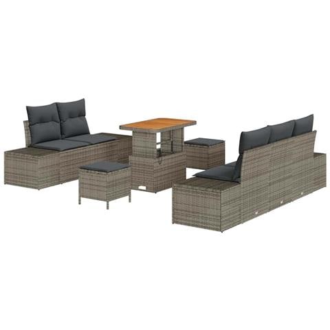Set Divano da Giardino con cuscino 8 pcs Grigio Poly Rattan - Foto 1