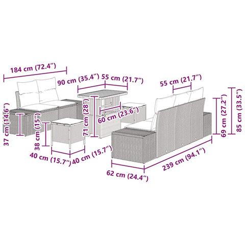 Set Divano da Giardino con cuscino 8 pcs Grigio Poly Rattan - Foto 9