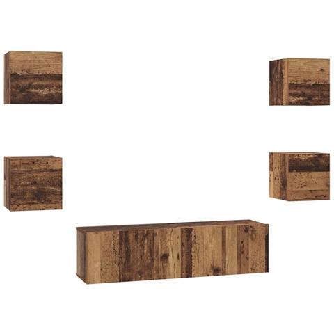Set mobile TV 6 pcs Legno vecchio Media 120 x 30 x 30 cm - Foto 1