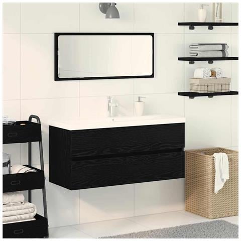 Mobile lavabo Rovere nero 90 x 39 x 62 cm Legno multistrato - Foto 2