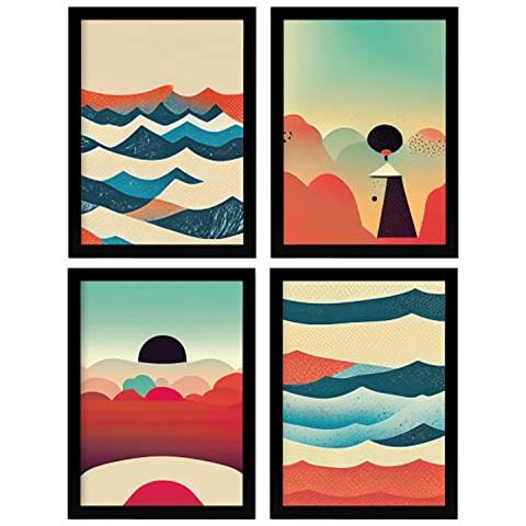 Set Di 4 Stampe Nuvole Posters In Arte Astratta Illustrazioni E Manifesti Di Galassie Artistiche Moderne E A Colori Per L'interior Cornice Nera A4 - Foto 1
