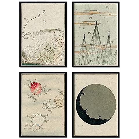 Set Di 4 Stampe Minimalisti. Poster Con Illustrazioni Di Rivista Vintage Giapponese Shin Bijutsukai. Decorazione D'interni Senza Cornice A3 - Foto 1