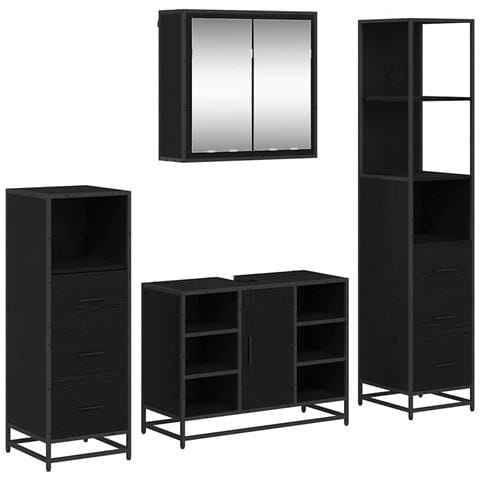 Set di mobili per il bagno 4 pcs Rovere Nero Legno multistrato - Foto 1