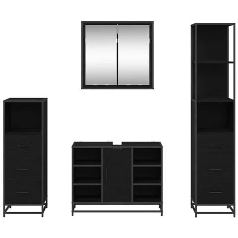 Set di mobili per il bagno 4 pcs Rovere Nero Legno multistrato - Foto 9