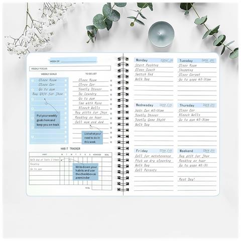 Agenda Settimanale A5 Nera Non Datata Da 52 Settimane - Quaderno Per Programmi Settimanali Ed Elenchi Di Cose Da Fare - Foto 4