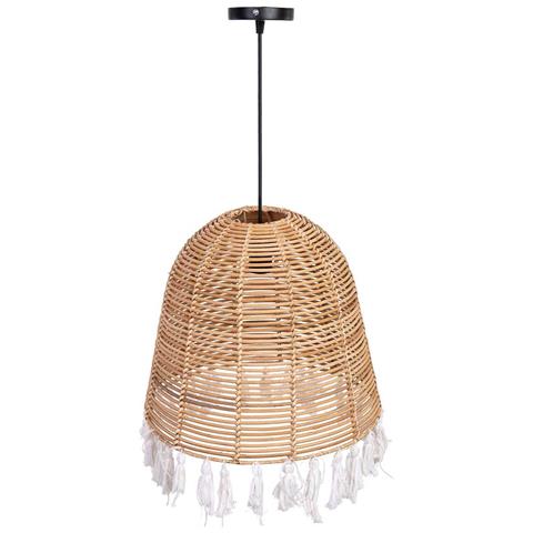 Lampada Da Soffitto In Rattan E Cotone Marrone D40x40h Cm - Foto 1