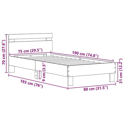 Struttura del letto con testiera Rovere artigianale 75 x 190 cm - Foto 9