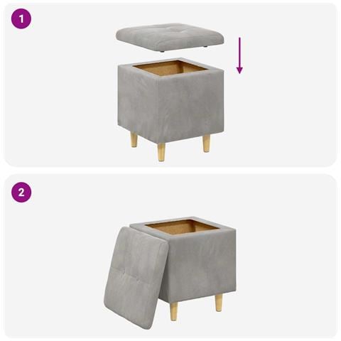 Pouf contenitore Grigio chiaro 40 x 40 x 45 cm Velluto - Foto 9