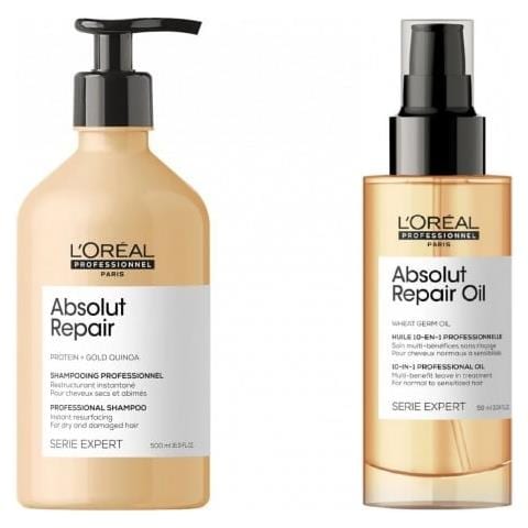 Set L'oreal Absolut Repair: Shampoo 500 Ml + Olio Multifunzionale 10in1 90 Ml - Foto 1