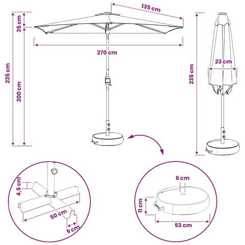 Parasol da Giardino con Luci LED 270 x 270 cm Poliestere - Foto 9
