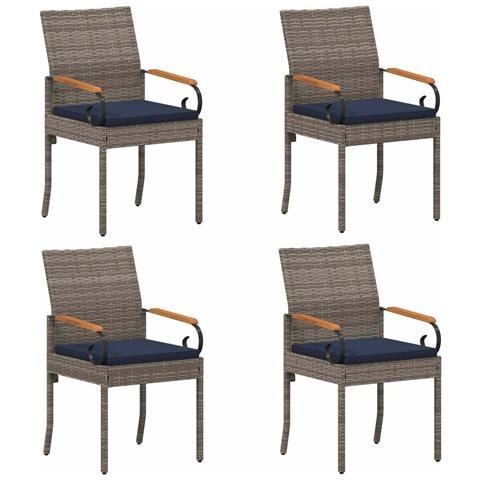 Sedie da giardino 4 pcs Grigio e Blu Navy Polyrattan e acacia - Foto 1