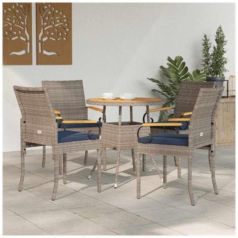 Sedie da giardino 4 pcs Grigio e Blu Navy Polyrattan e acacia - Foto 2