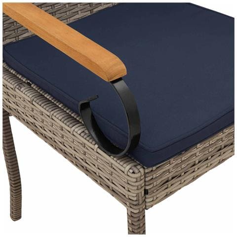Sedie da giardino 4 pcs Grigio e Blu Navy Polyrattan e acacia - Foto 9