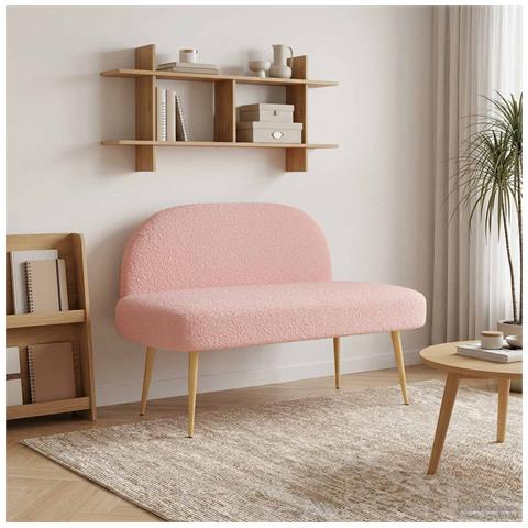 Panchina imbottita con schienale Rosa 110 x 60 x 76 cm Bouclé - Foto 2