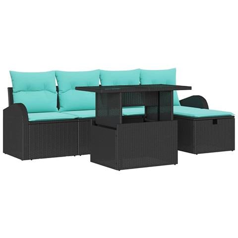 Set Divano da Giardino 6 pz Nero polyrattan - Foto 1