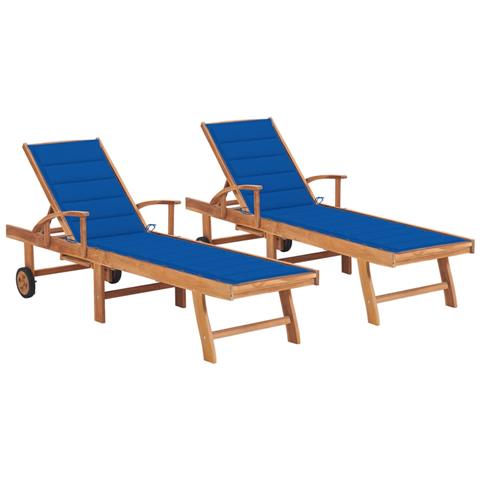 Sdraio 2 pz con Tavolo e Cuscino Blu Reale in Massello di Teak - Foto 1