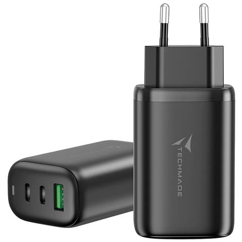 Caricabatterie 65W 3 Porte (USB + 2 USB-C) GaN Nero TM-P937-BK - Foto 1