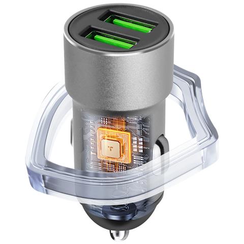Caricabatterie Da Auto Con Due Usb Quick Charge 2,4a, Argento - Foto 5
