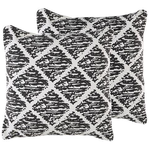 Set Di 2 Cuscini Hazro Cotone 45 X 45 Cm Nero Trama Geometrica - Foto 2