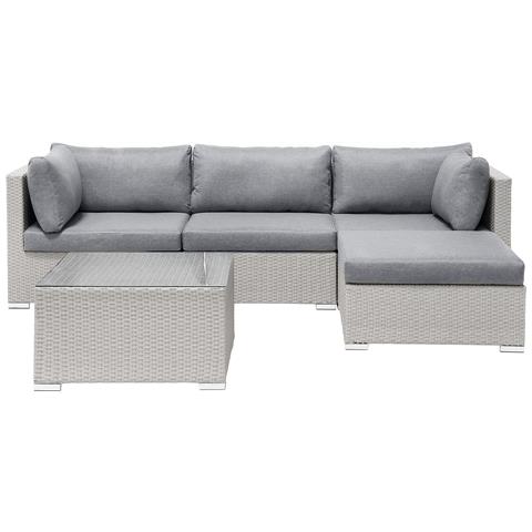 Divano Da Giardino Modulare 4 Posti Rattan Grigio Chiaro Sinistro Sano Ii - Foto 7