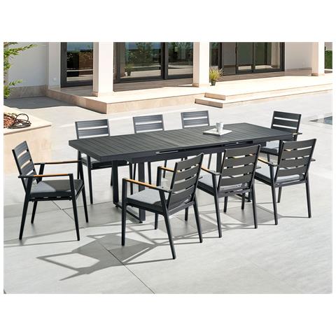 Set Da Pranzo 8 Posti Metallo Nero Grigio E Legno Chiaro Valcanetto /taviano - Foto 1